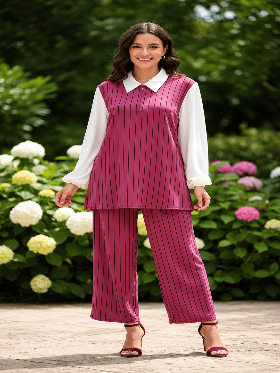Casual Printed Blouse & Trouser Set
