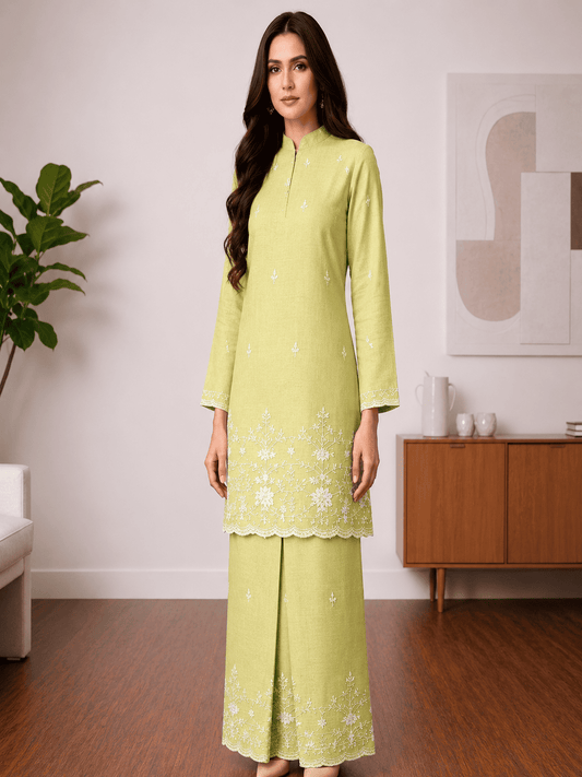 Modern Embroidered Cotton Linen Baju Kurung