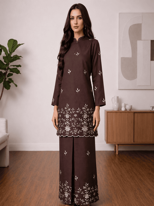 Modern Embroidered Cotton Linen Baju Kurung