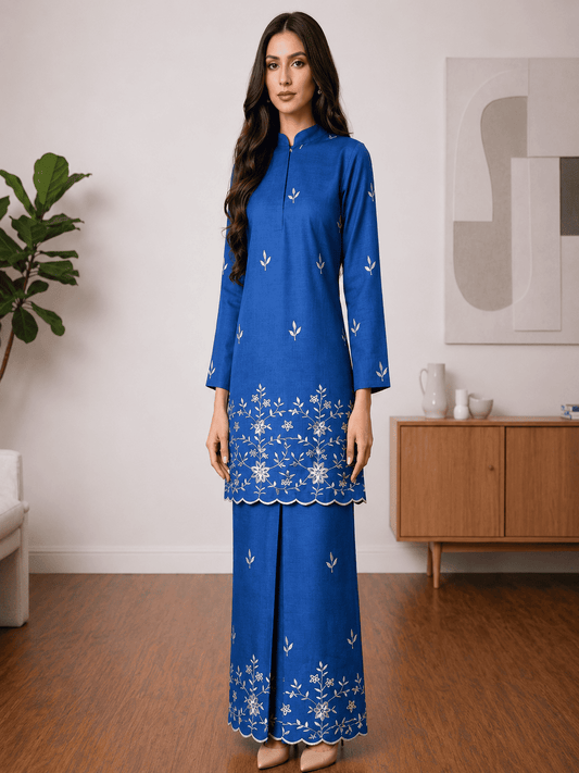 Modern Embroidered Cotton Linen Baju Kurung