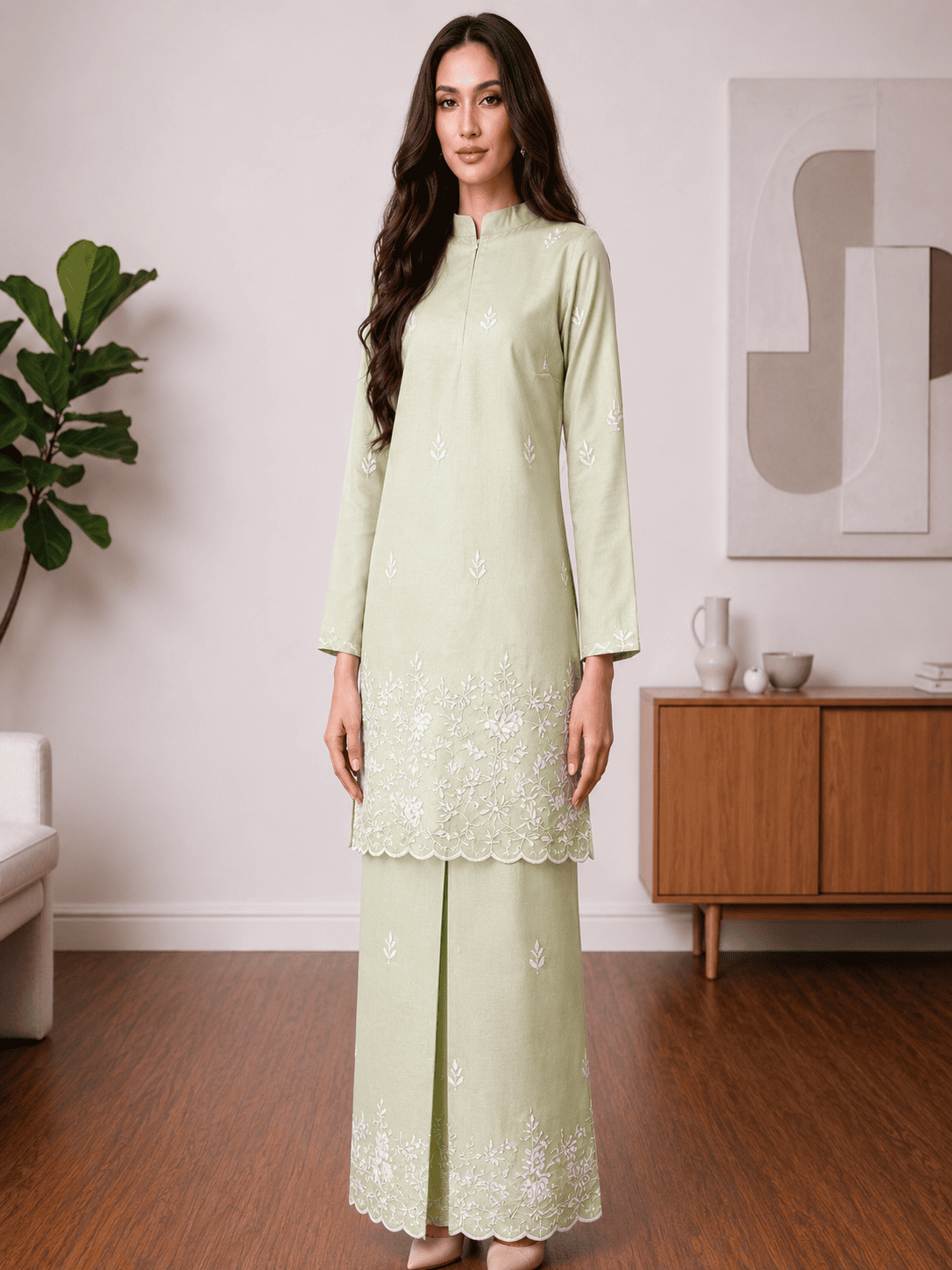 Modern Embroidered Cotton Linen Baju Kurung