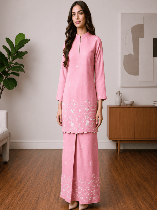 Modern Embroidered Cotton Linen Baju Kurung