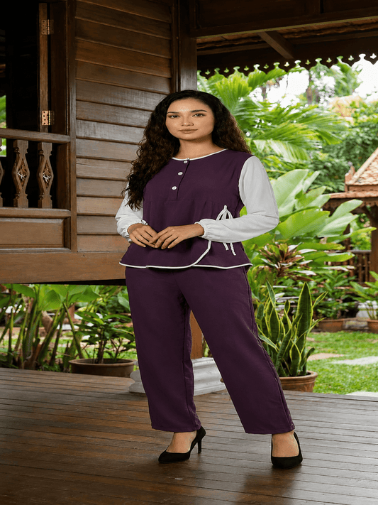 Casual Ribbon Dress & Trouser Set