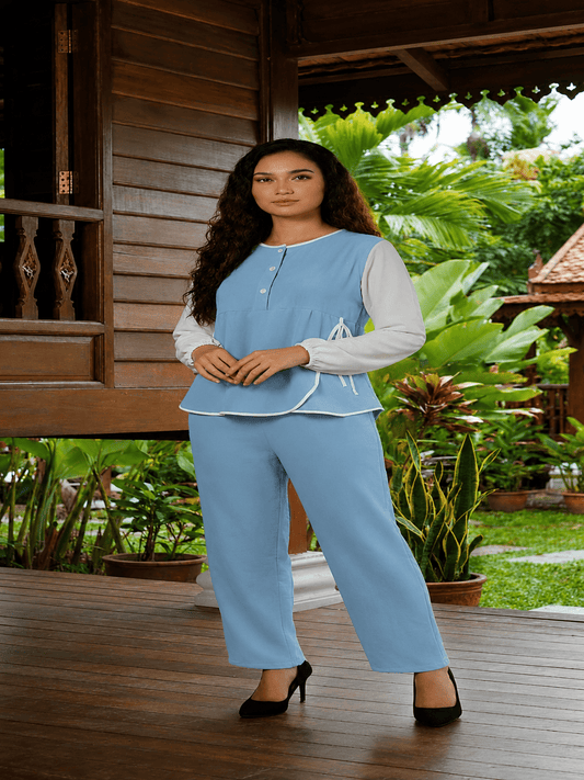 Casual Ribbon Dress & Trouser Set