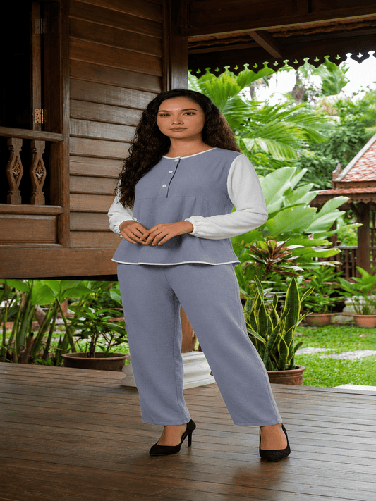 Casual Ribbon Dress & Trouser Set