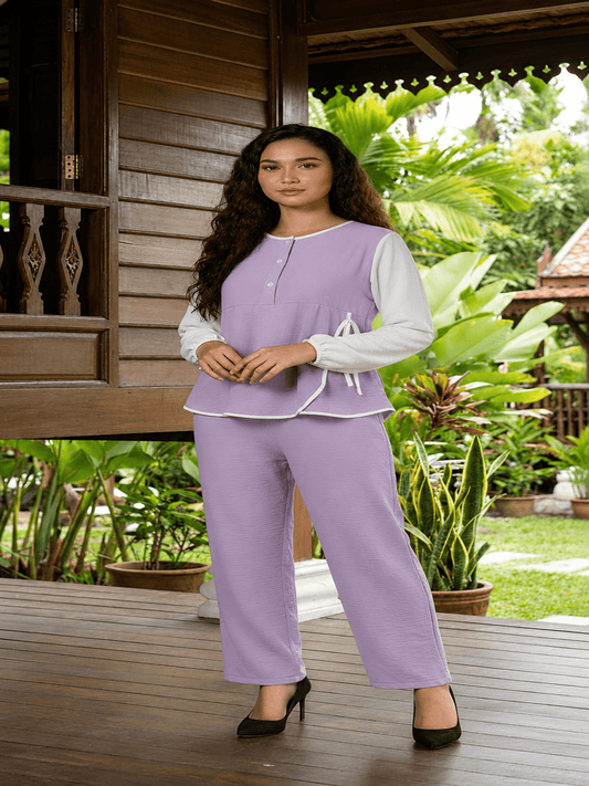 Casual Ribbon Dress & Trouser Set