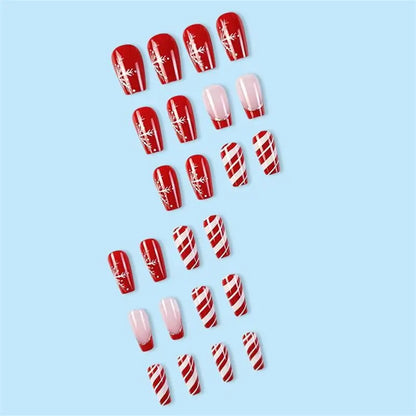 Glossy Short Ballet Fake Nails Christmas Red Press