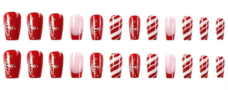 Glossy Short Ballet Fake Nails Christmas Red Press