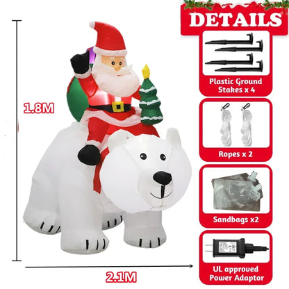 Christmas Santa Claus Rides Polar Bear And Snowman