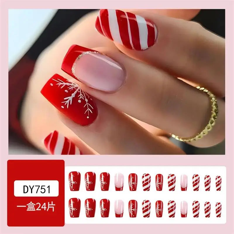 Glossy Short Ballet Fake Nails Christmas Red Press