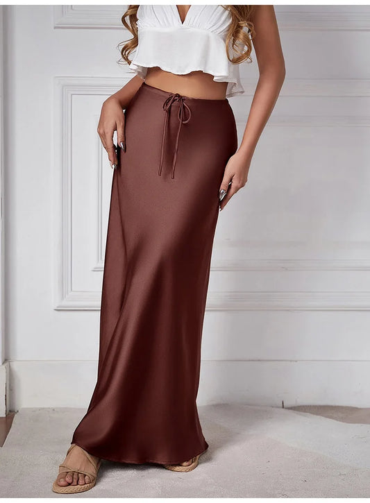 Elegant High Waist Silk Skirt