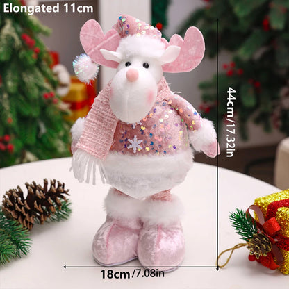 Santa Claus Snowman Elk Pink Sequin Telescopic Doll Merry