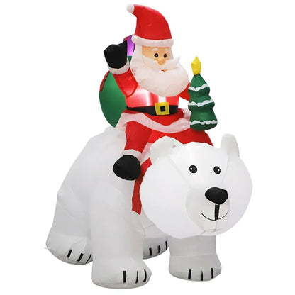 Christmas Santa Claus Rides Polar Bear And Snowman