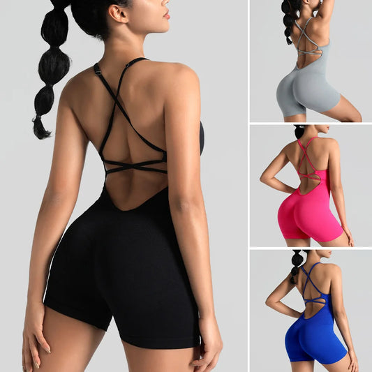 Cross Backless Fitness Jumpsuit