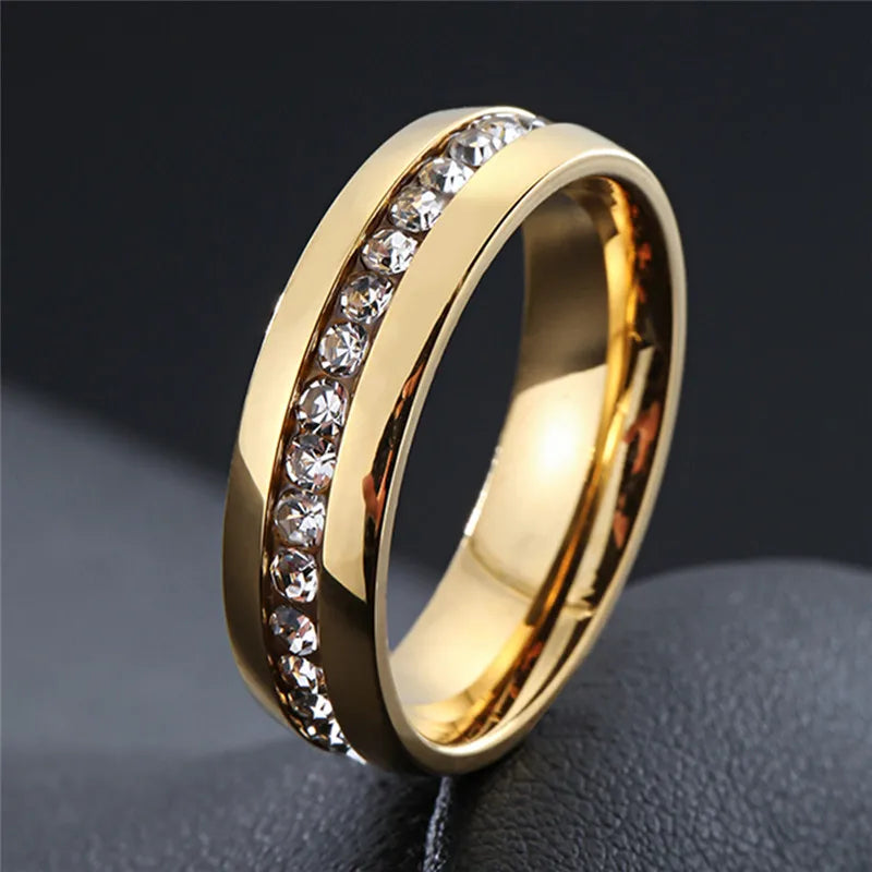 New Fashion CZ Stones Ring for Women Punk Vintage Gold