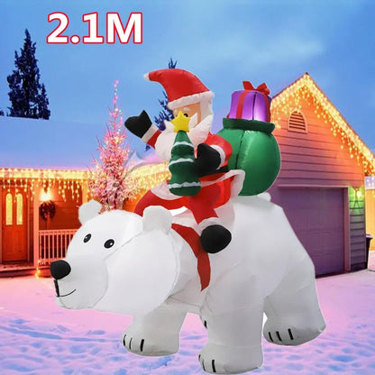 Christmas Santa Claus Rides Polar Bear And Snowman