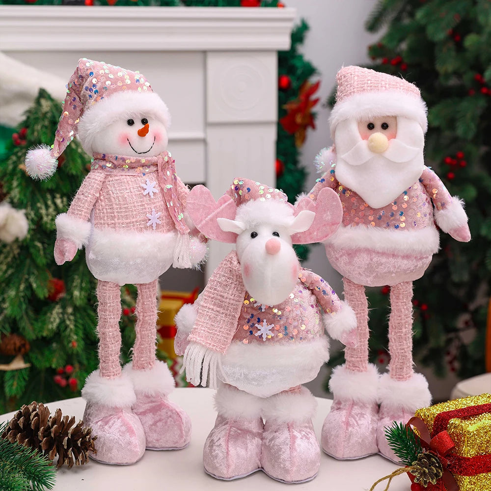 Santa Claus Snowman Elk Pink Sequin Telescopic Doll Merry