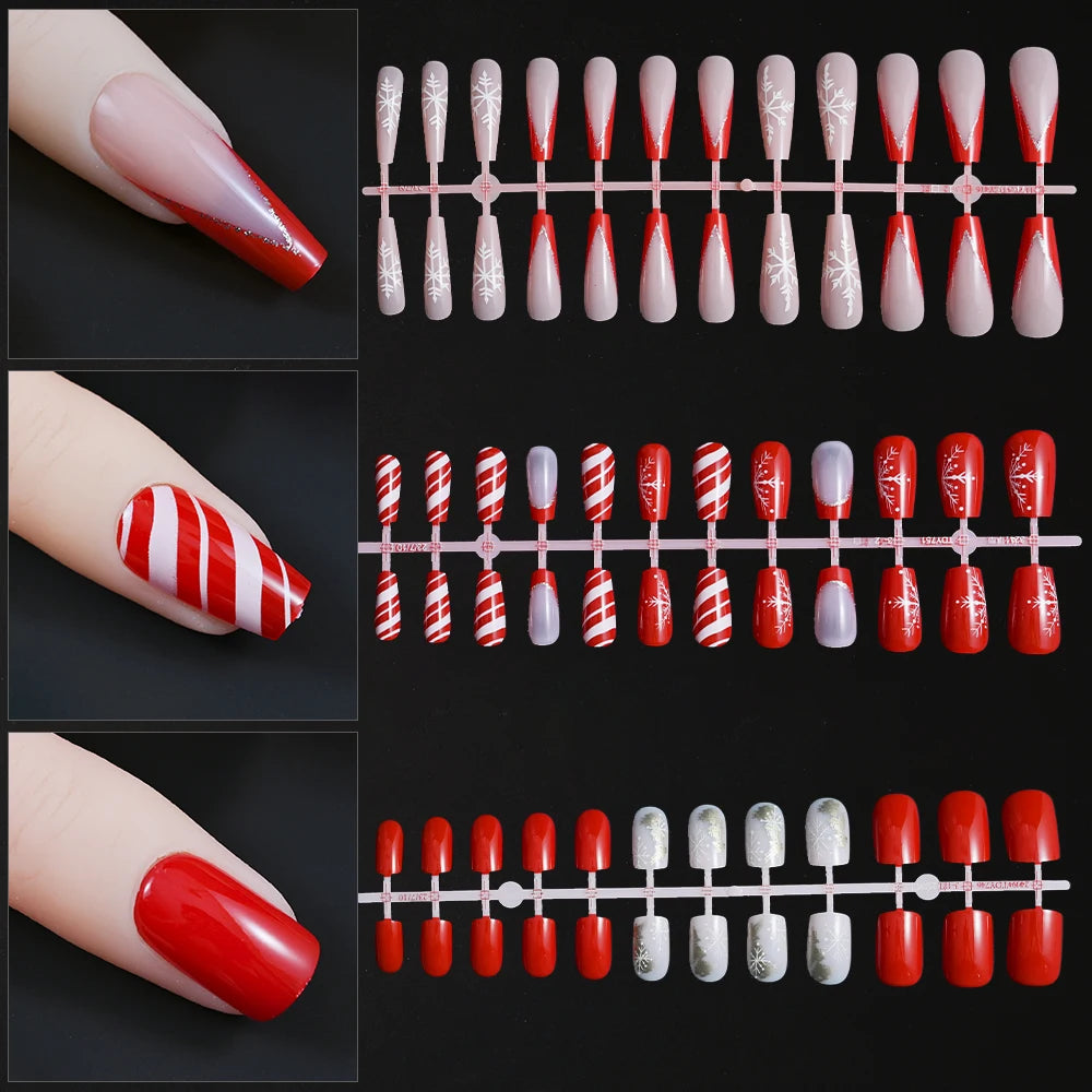 Glossy Short Ballet Fake Nails Christmas Red Press