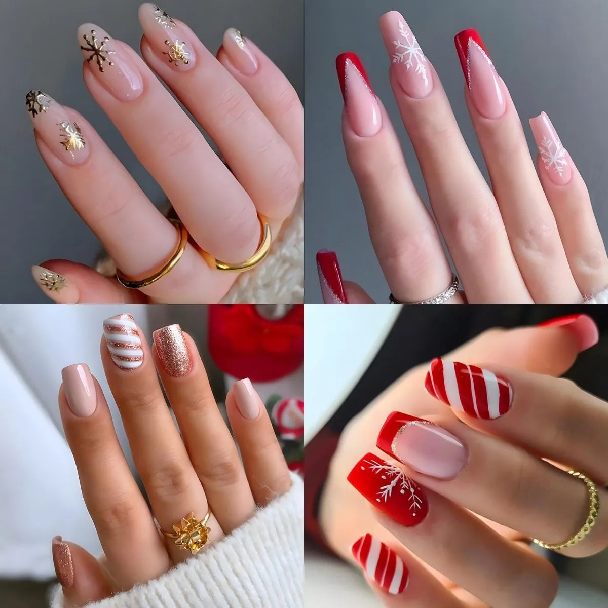 Glossy Short Ballet Fake Nails Christmas Red Press