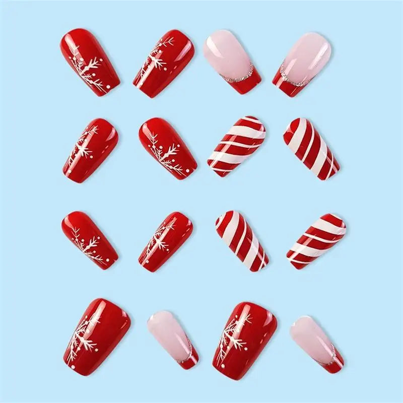 Glossy Short Ballet Fake Nails Christmas Red Press